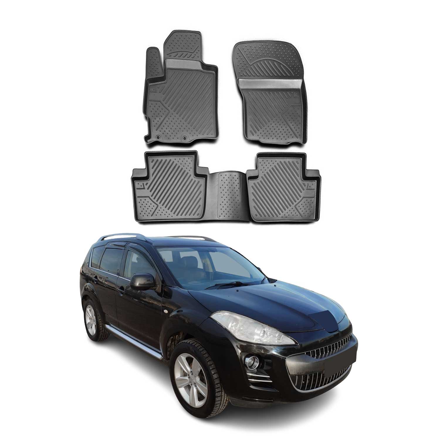 OMAC Alfombrillas De Coche para Peugeot 4007 2007-2012 Negro Goma TPE 4Pza