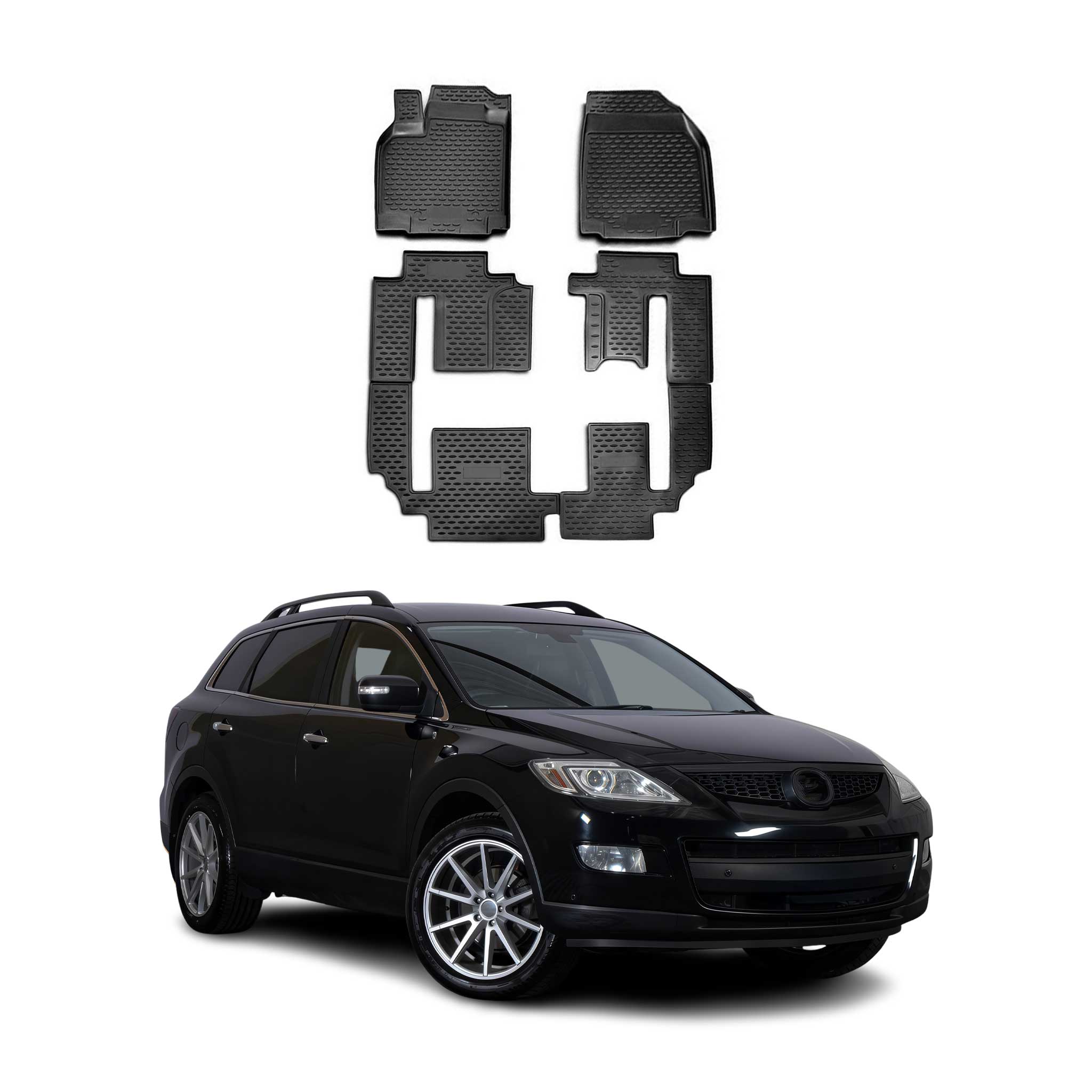 OMAC Alfombrillas De Coche para Mazda CX-9 2006-2017 Negro Goma TPE 6Pza