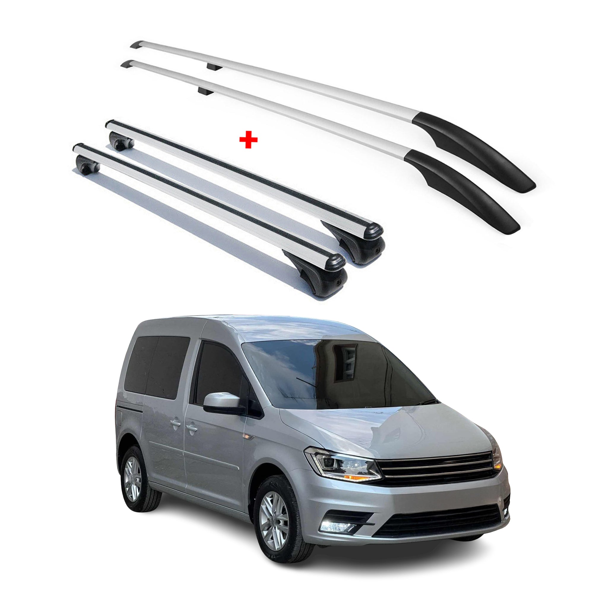 Rieles & Barras de Techo Coche para VW Caddy 2015-2020 Corto Gris Aluminio 4Pza