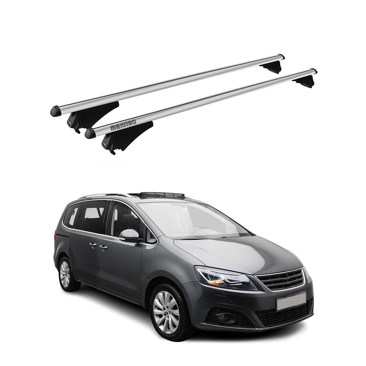Menabo Barras Techo Coche Baca para Seat Alhambra 2015-2025 Gris Aluminio 2Pza