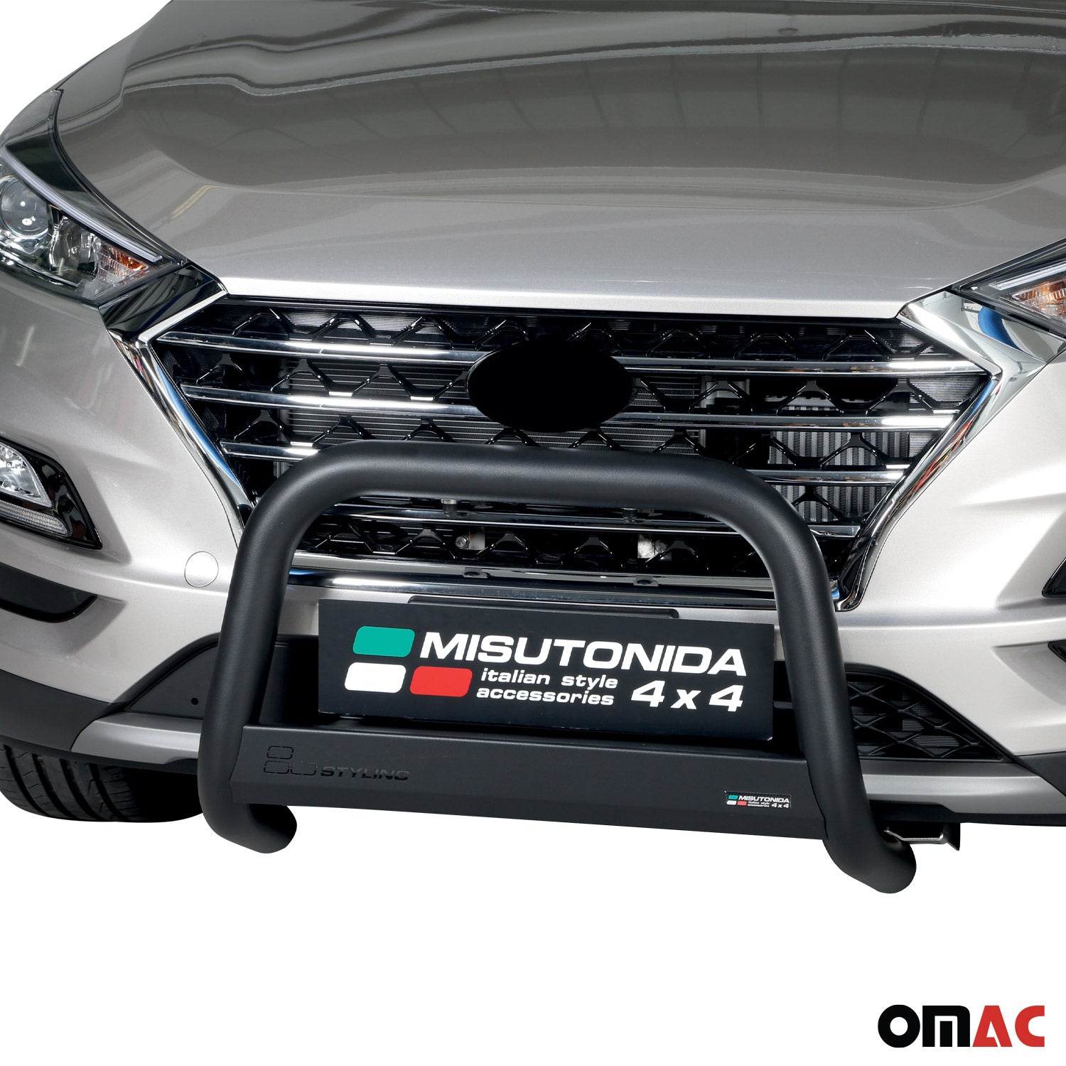 Bull Barra Frontal para Hyundai Tucson 2018-2021 Negro Brillante Acero