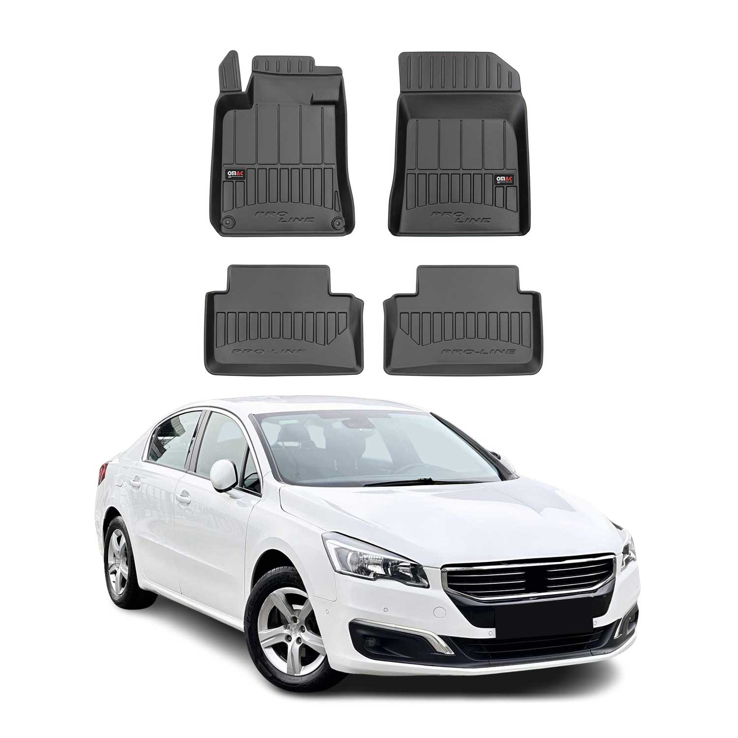 OMAC Premium Alfombrillas De Coche para Peugeot 508 2010-2018 Negro TPE Goma 4x