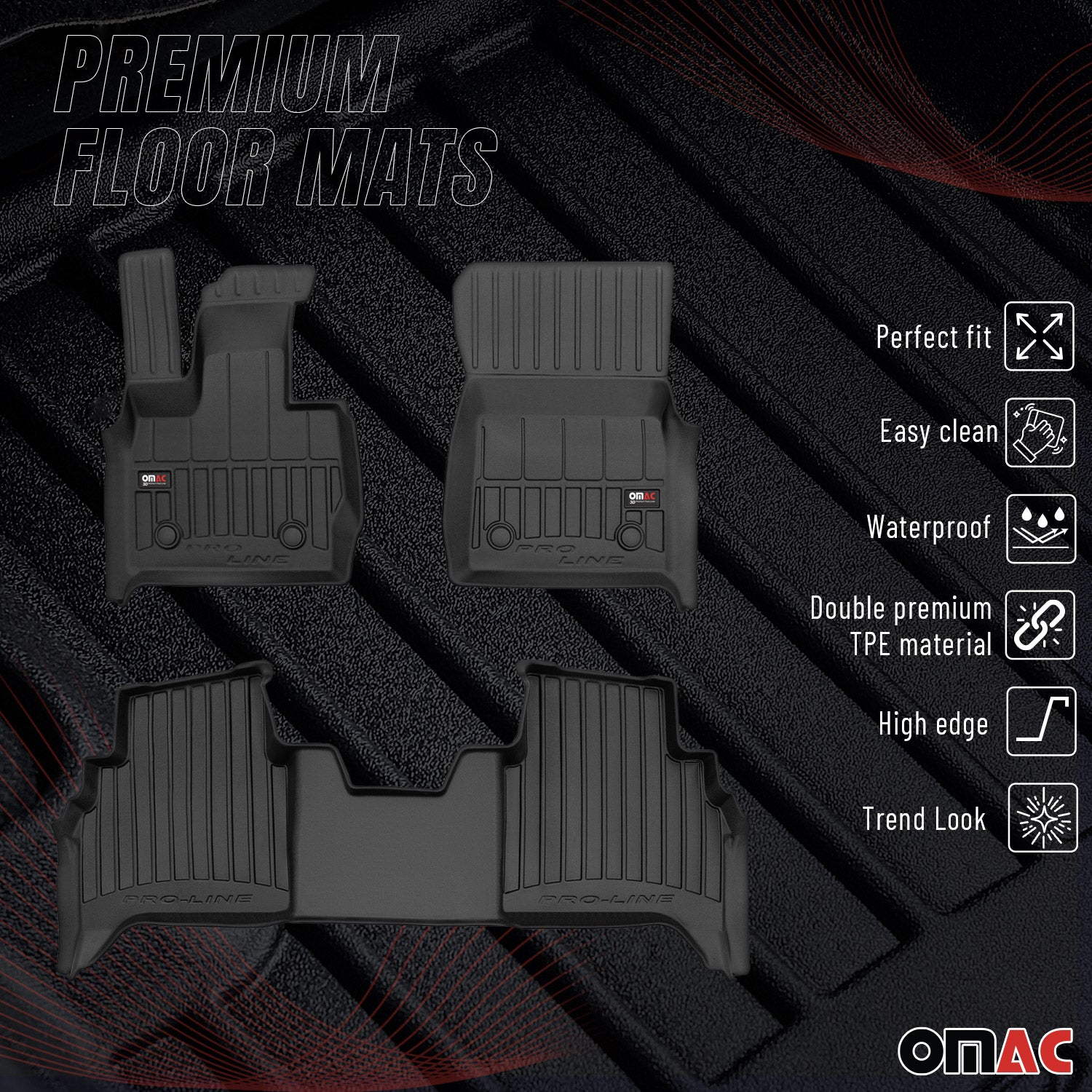 OMAC Premium Alfombrillas De Coche para Mercedes G-Klasse W464 2022-2026 Goma 3x