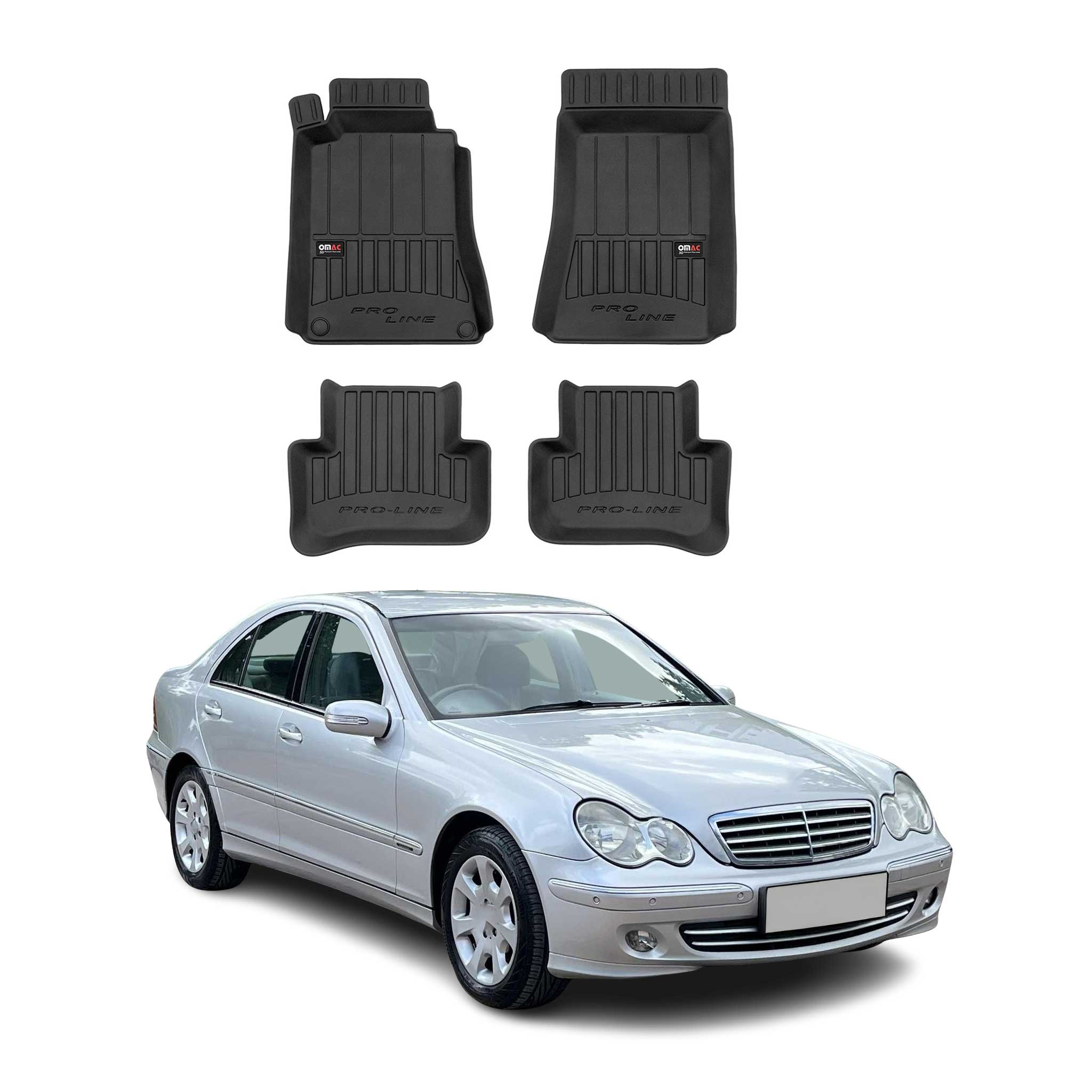 OMAC Premium Alfombrillas De Coche para Mercedes C Class W203 2000-2007 Goma 4x