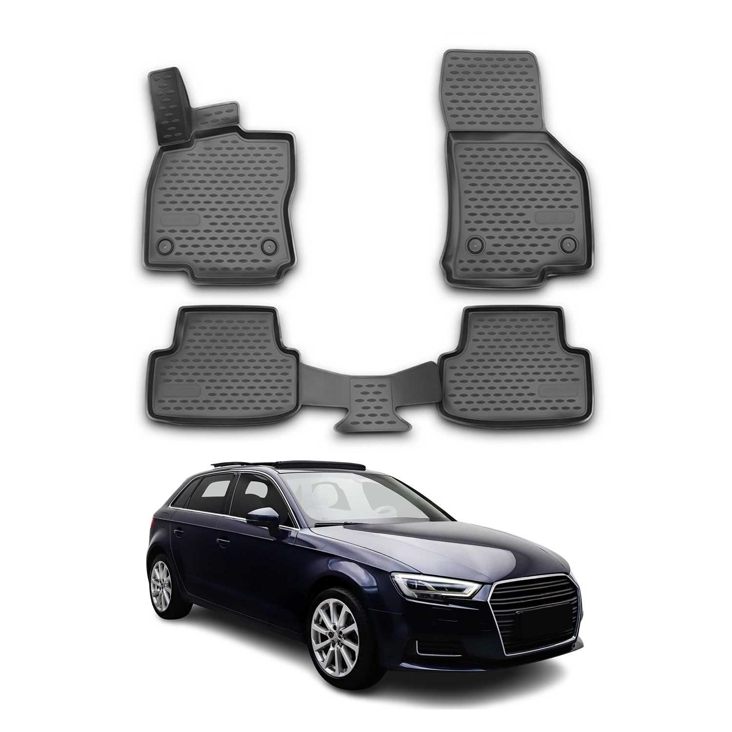 OMAC Alfombrillas De Coche para Audi A3 2012-2024 Sportback Negro Goma TPE 4Pza