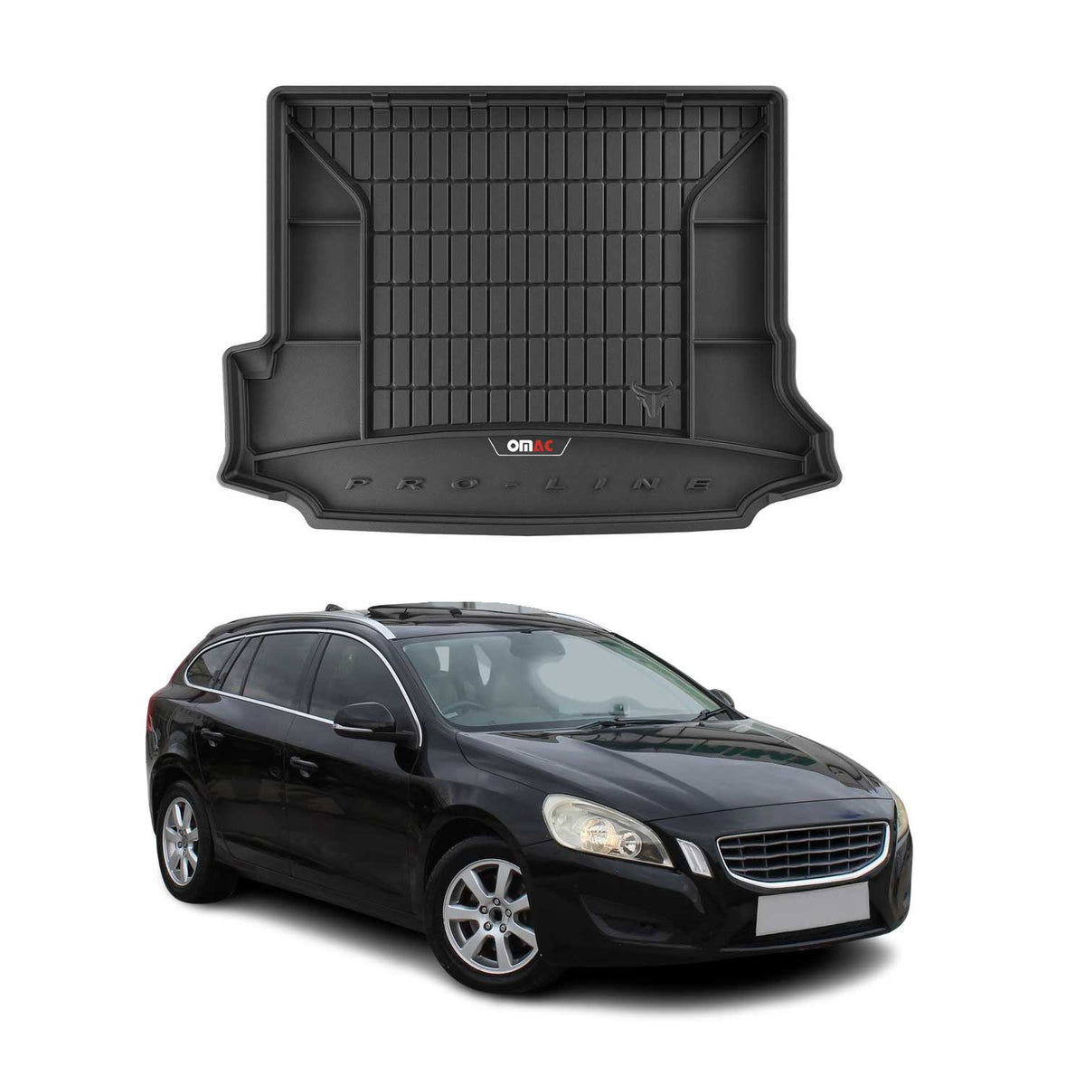OMAC Premium Bandeja Maletero Alfombrilla para Volvo V60 2011-2018 Negro TPE