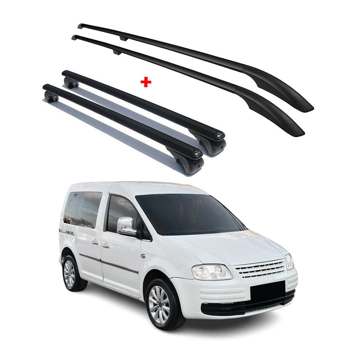 Rieles & Barras de Techo Coche para VW Caddy 2003-2015 Corto Negro Aluminio 4Pza
