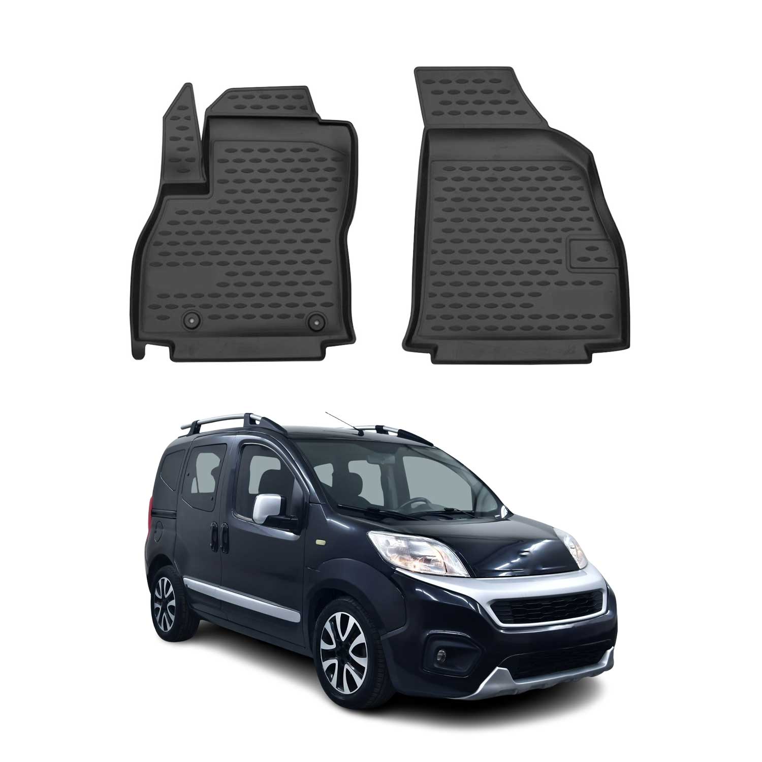 OMAC Alfombrillas De Coche para Fiat Fiorino Qubo 2008-2021 Negro Goma TPE 2Pza