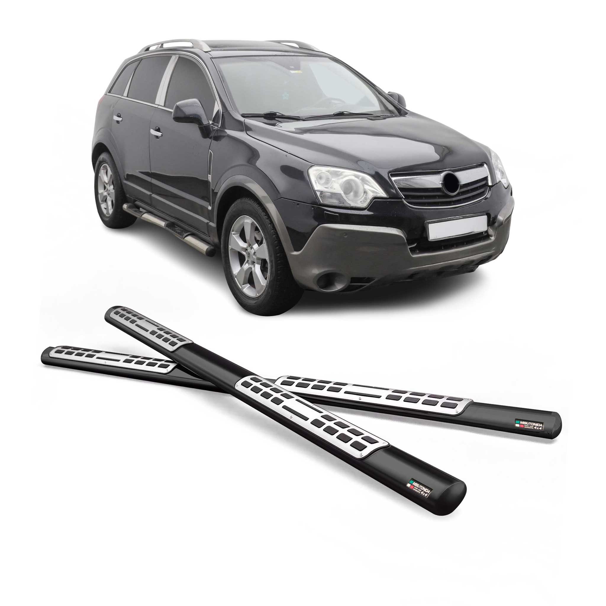 Par de Estribos Barras Laterales para Opel Antara 2007-2011 Negro Acero
