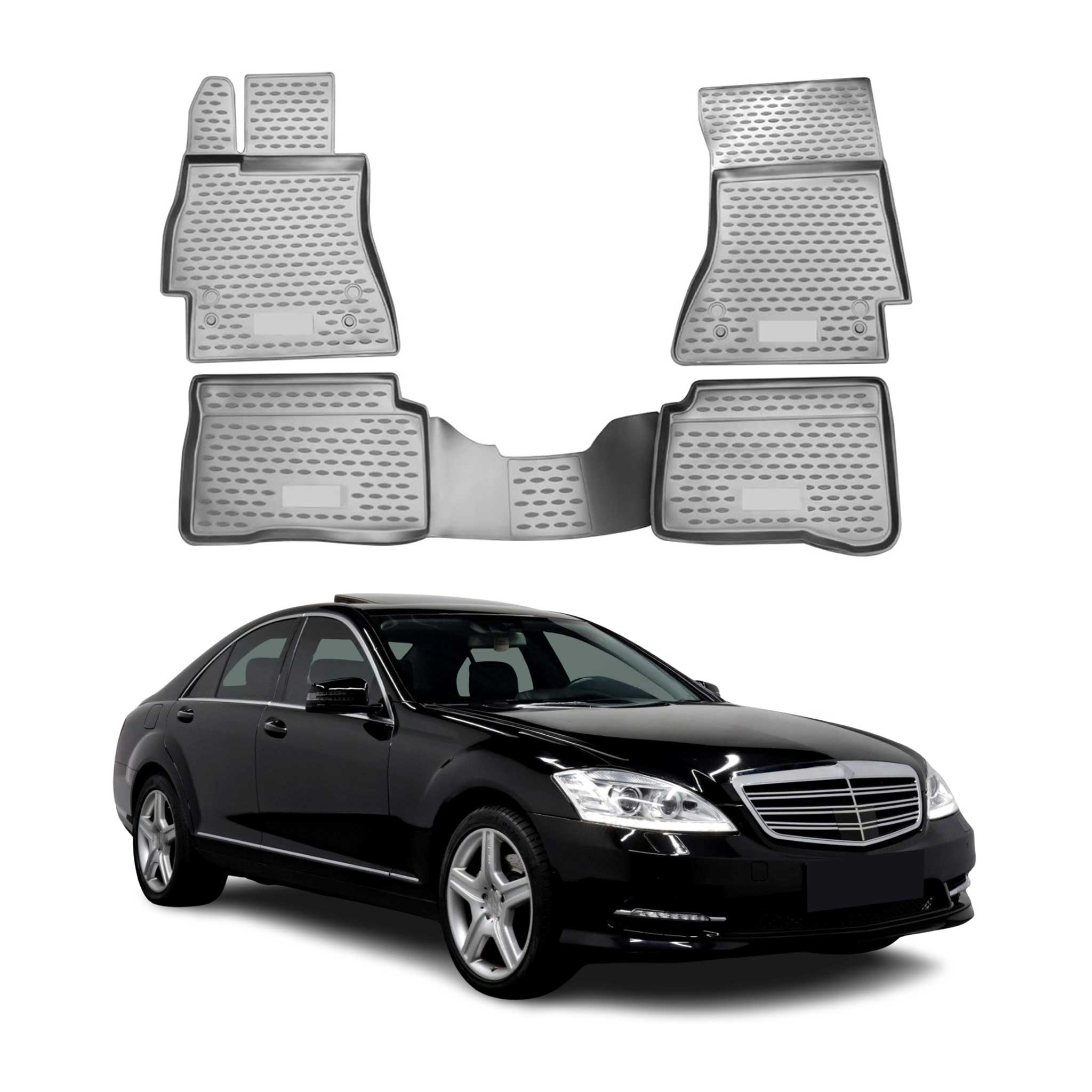 OMAC Alfombrillas De Coche para Mercedes S W221 2005-2013 Gris Goma TPE 4Pza