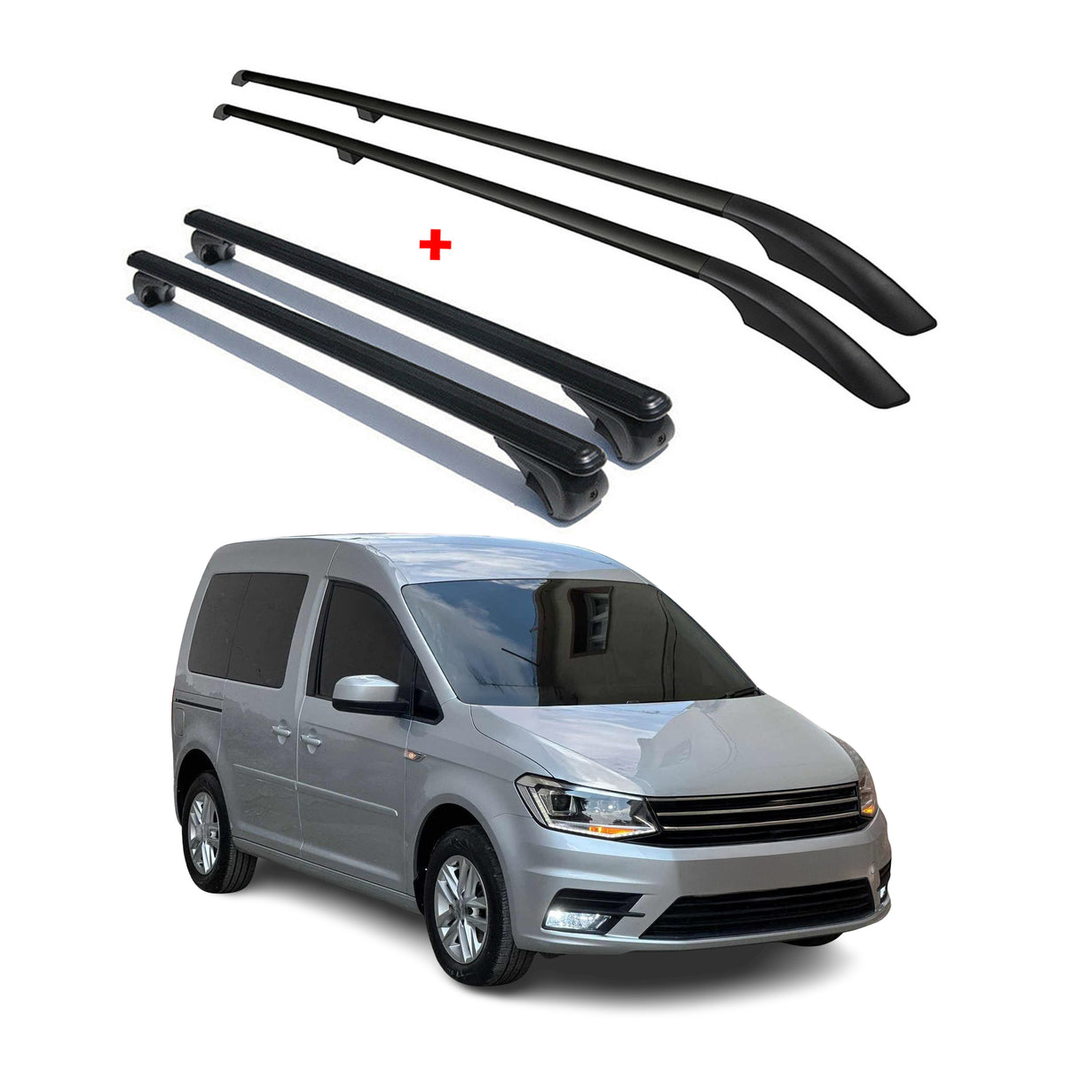Rieles & Barras de Techo Coche para VW Caddy 2015-2020 Kurz Negro Aluminio 4Pza