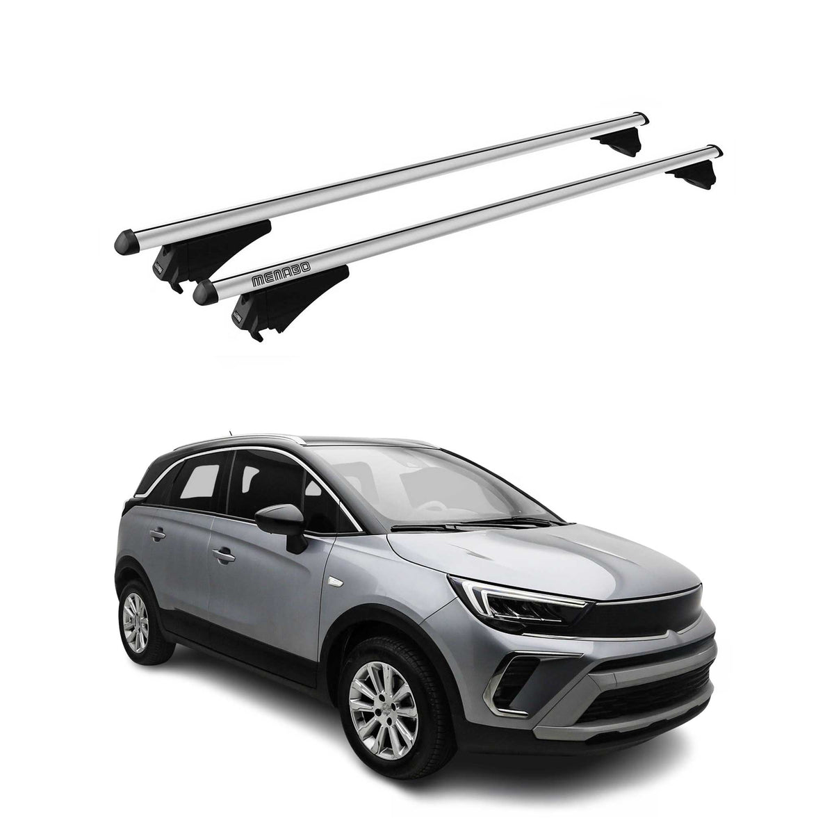 Menabo Barras de Techo Coche Baca para Opel Crossland 2019-2025 Gris Aluminio 2x