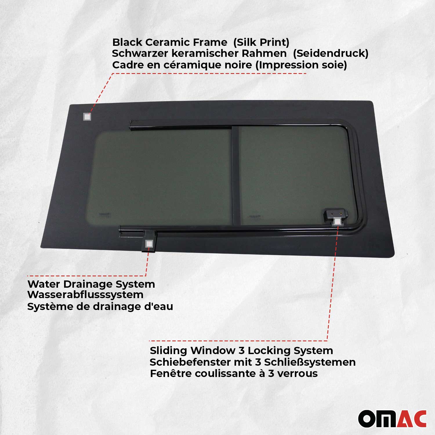Ventana de Deslizante Lateral Derecha para VW T5 2003-2015 L1 L2 Negro Vidrio