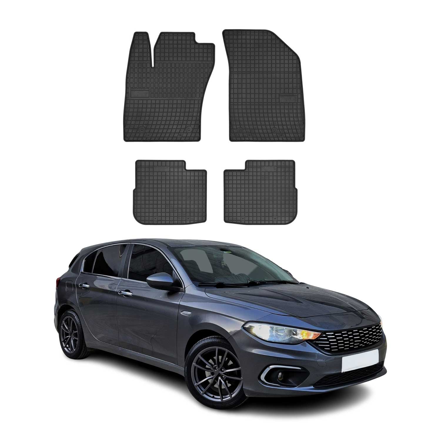 OMAC Alfombrillas De Coche para Fiat Tipo Hatchback 2016-2020 Negro Goma 4Pza