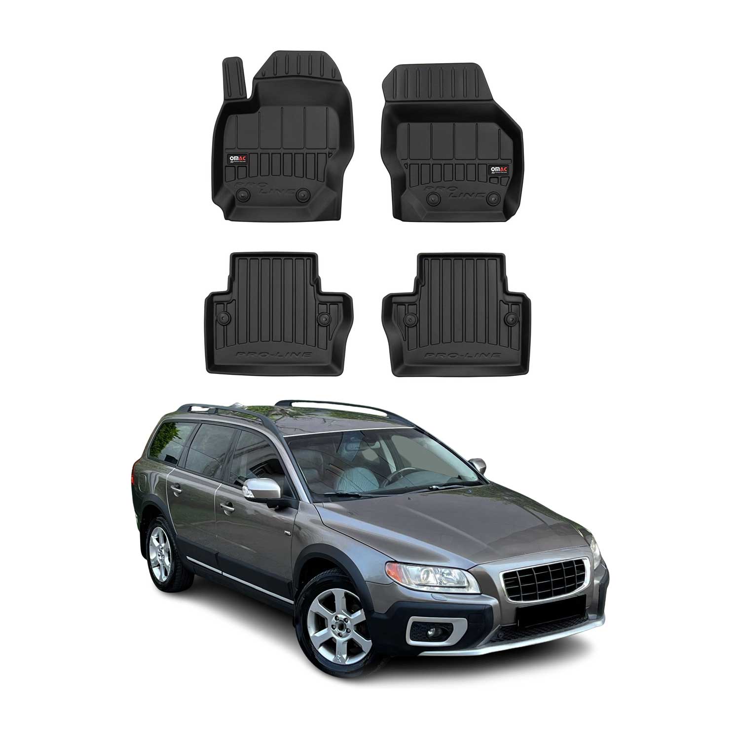 OMAC Premium Alfombrillas De Coche para Volvo XC70 2014-2016 Negro TPE Goma 4Pza