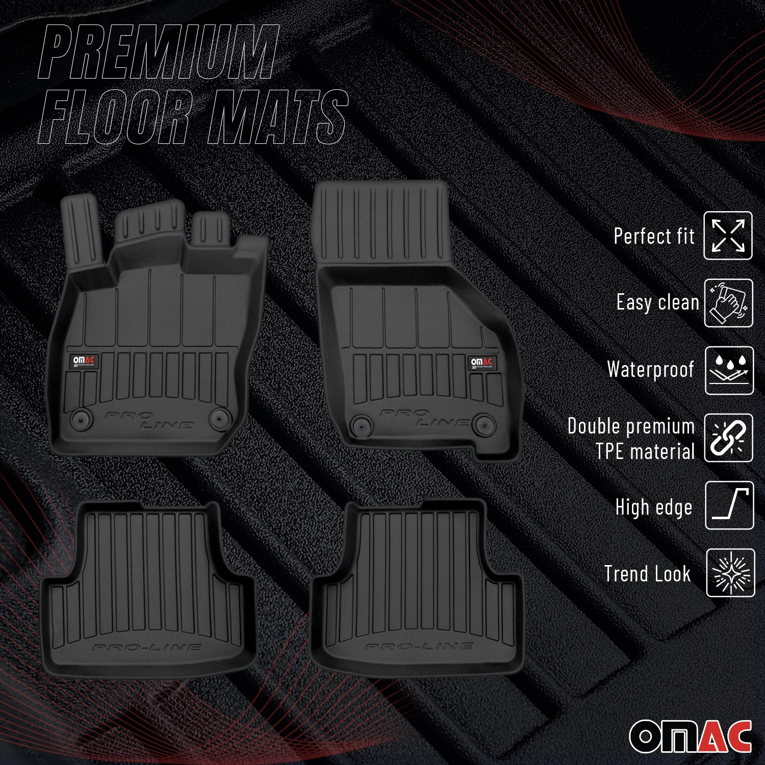 OMAC Premium Alfombrillas De Coche para Audi A3 8Y MHeV 2020-2025 TPE Goma 4x