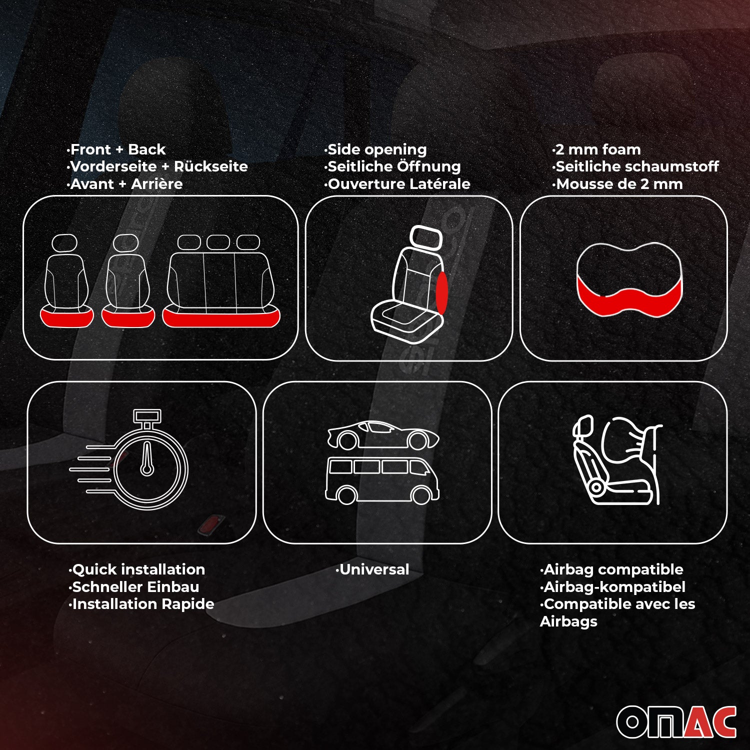 Sparco Funda de Asiento Universal Negro Rojo Delantero Trasero