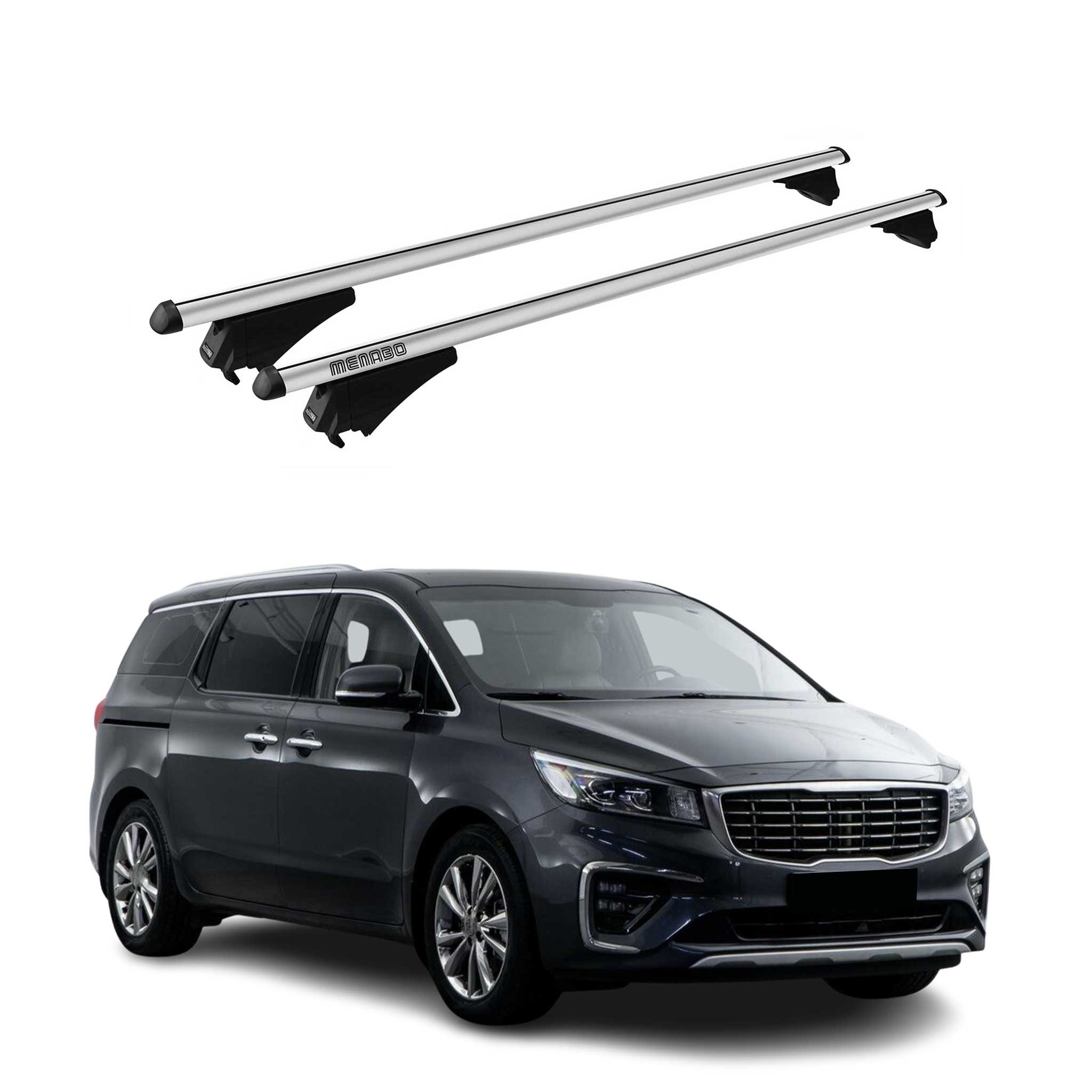 Menabo Barras de Techo Coche Baca para Kia Carnival 2014-2020 Gris Aluminio 2Pza