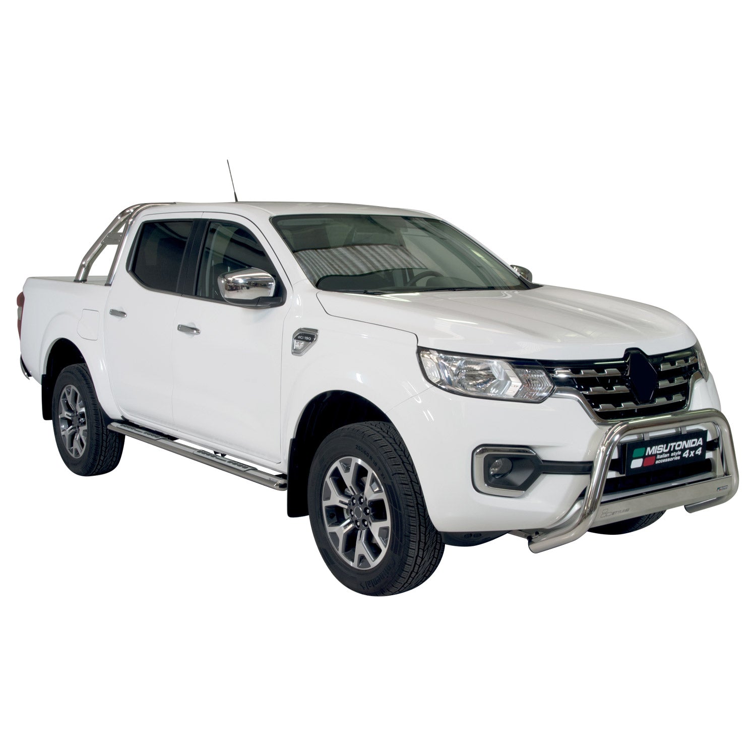 Par de Estribos Barras Laterales para Renault Alaskan 2017-2021 Plata Acero 2x