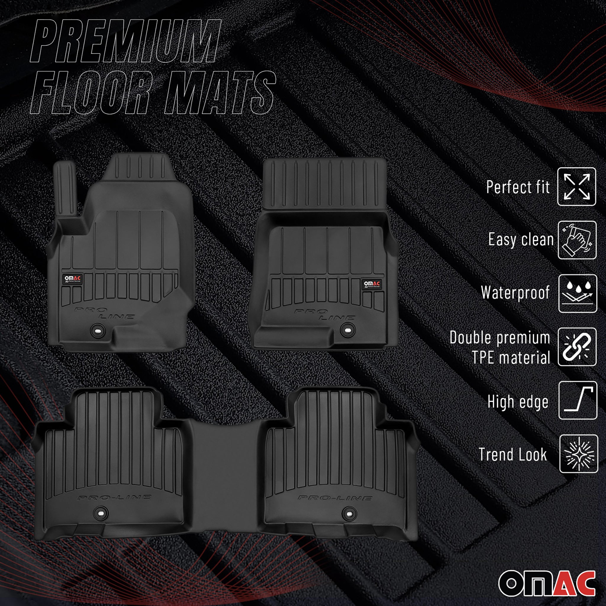 OMAC Premium Alfombrillas De Coche para Ssangyong Rexton 2017-2025 TPE Goma 3x