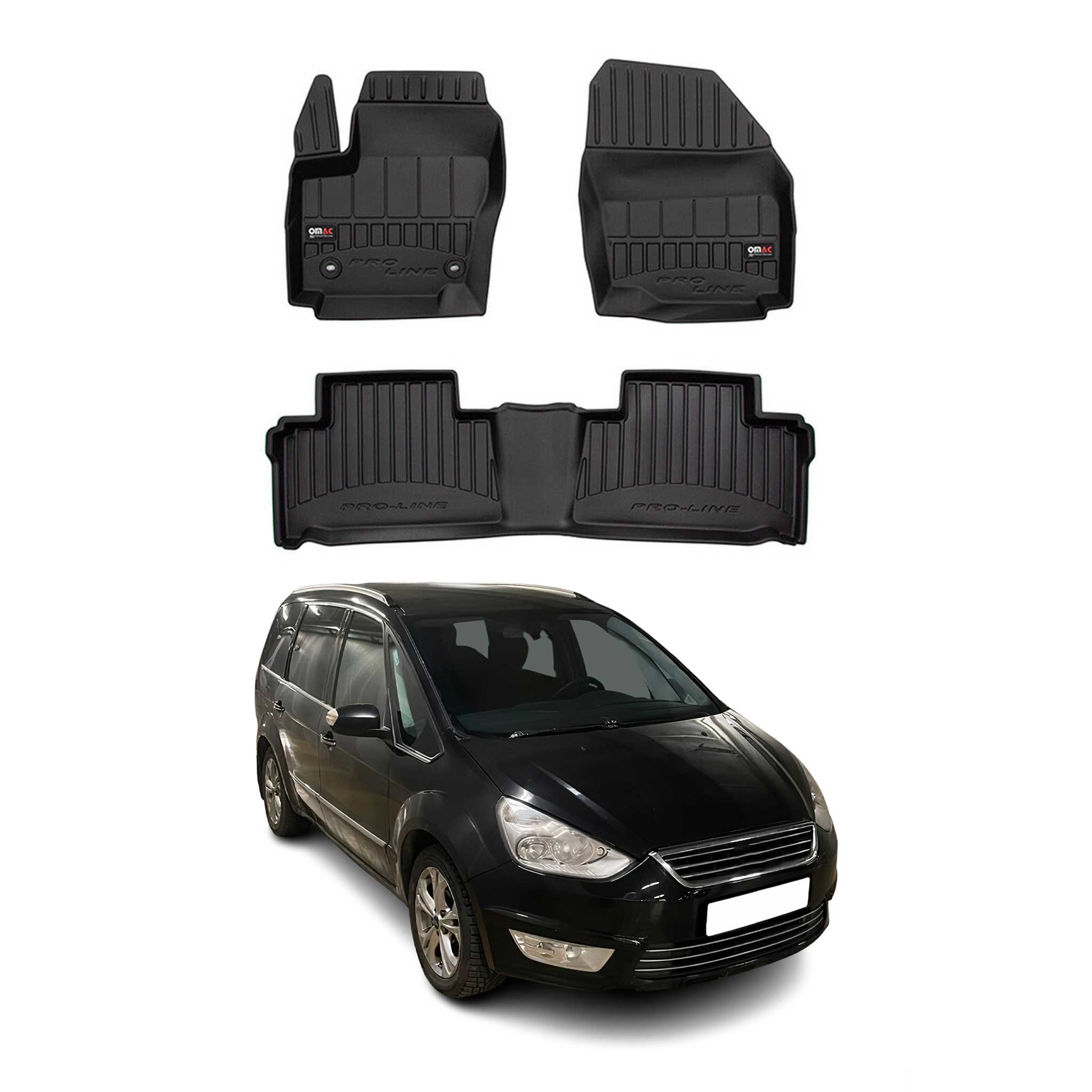 OMAC Premium Alfombrillas De Coche para Ford Galaxy 2006-2015 Negro TPE Goma 3x
