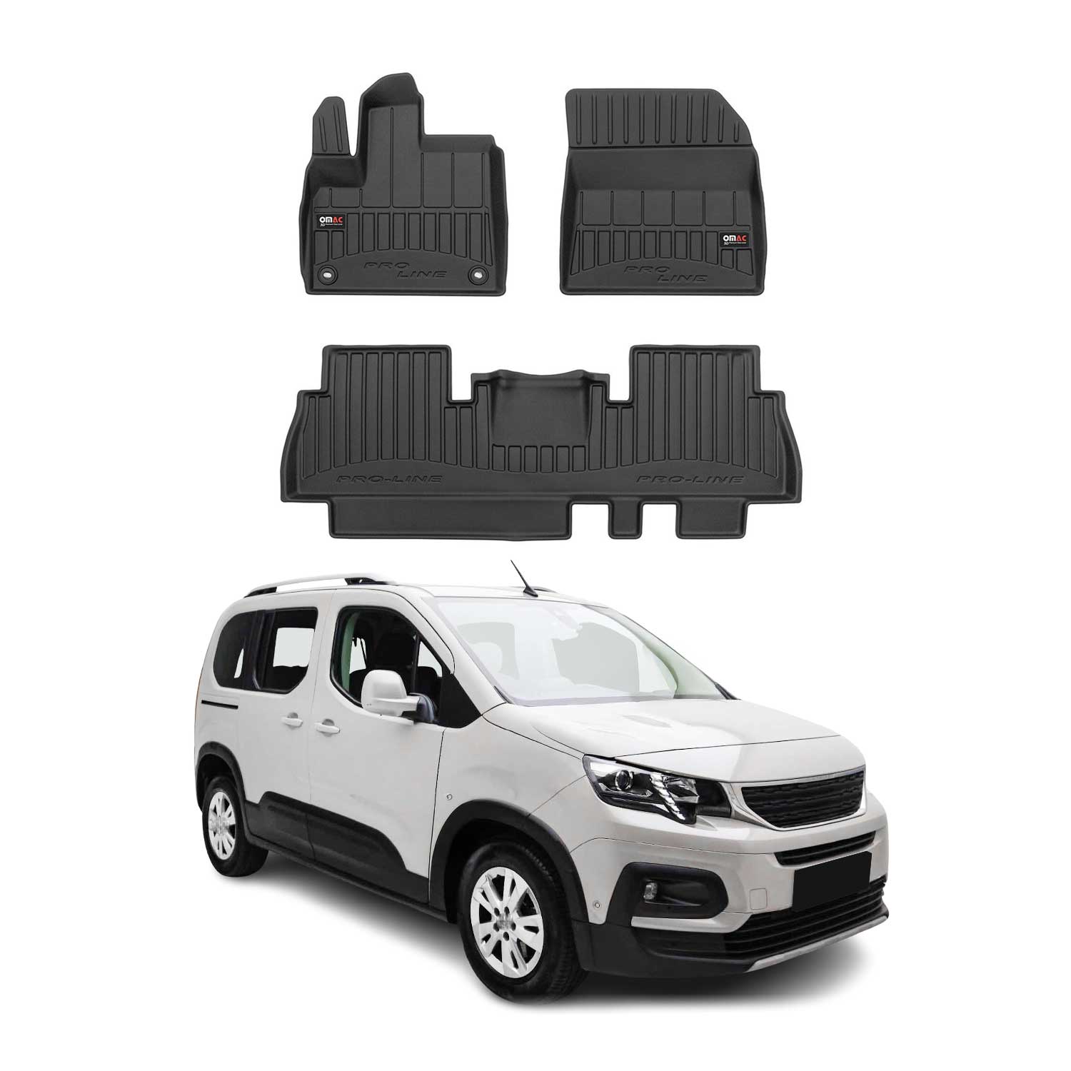 OMAC Premium Alfombrillas De Coche para Peugeot Rifter 2018-2024 TPE Goma 3x