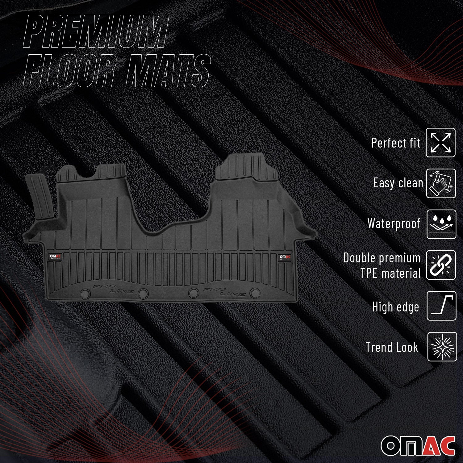 OMAC Premium Alfombrillas De Coche para Renault Trafic 2014-2025 Negro TPE Goma