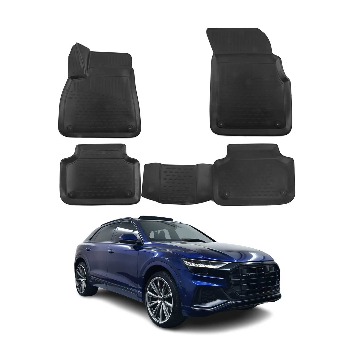 OMAC Alfombrillas De Coche para Audi Q8 2018-2025 Negro TPE Goma 4Pza
