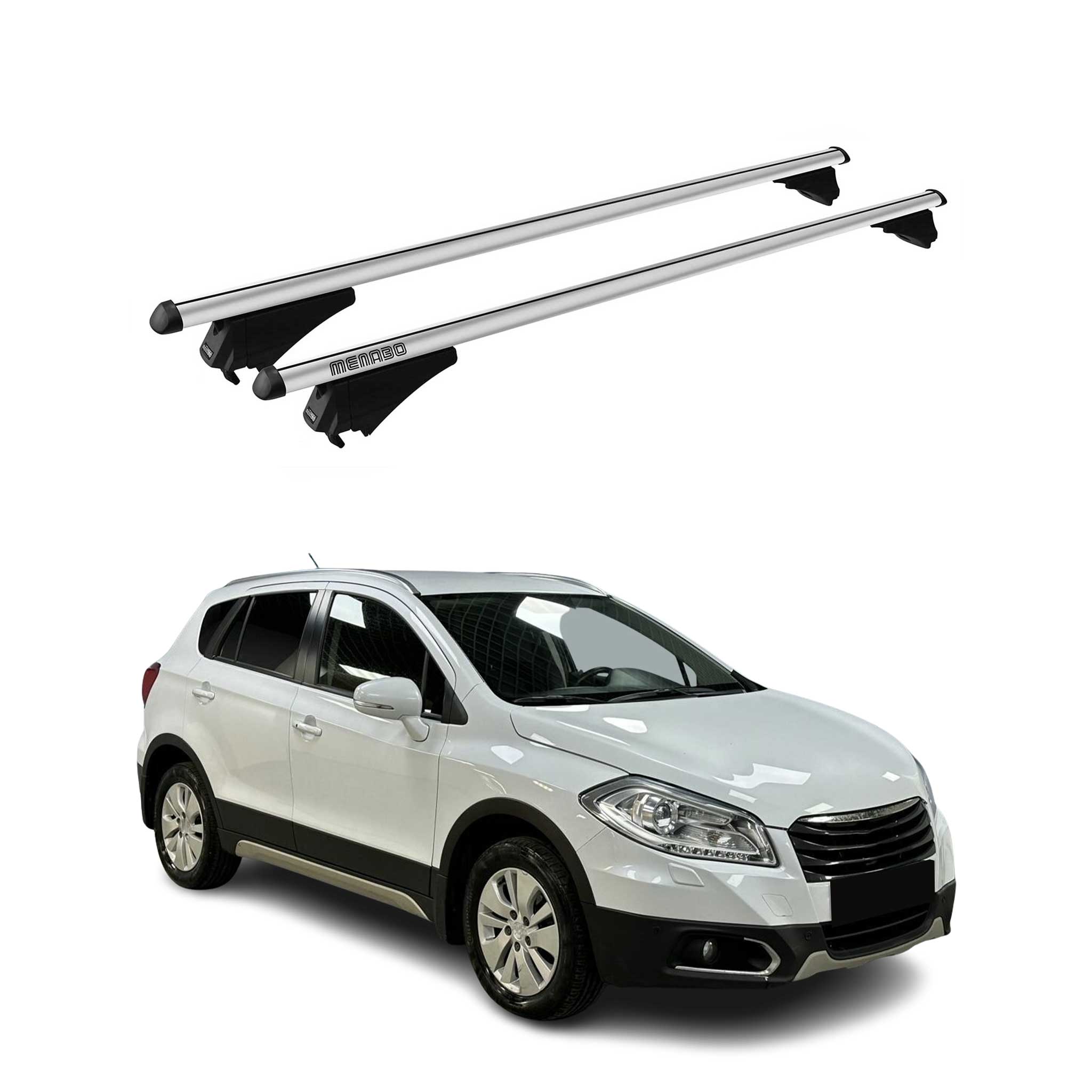 Menabo Barras de Techo Coche Baca para Suzuki SX4 S-Cross 2013-2016 Gris Alu 2x