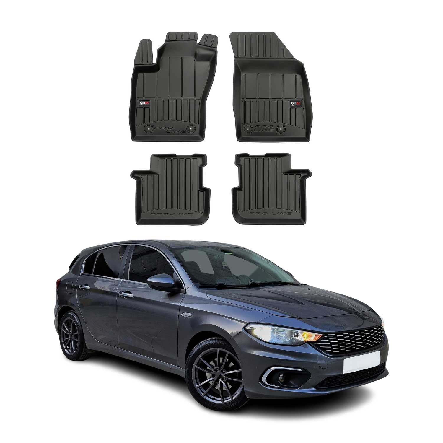 OMAC Premium Alfombrillas De Coche para Fiat Tipo 2015-2025 Negro TPE Goma 4Pza