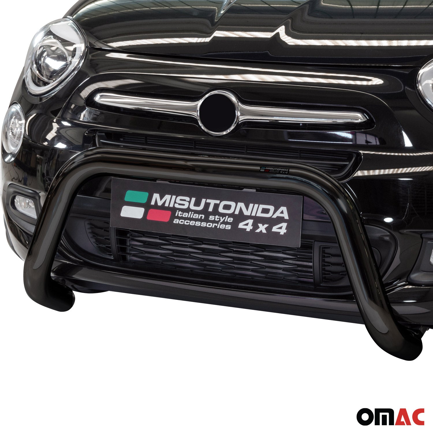 Bull Barra Frontal para Fiat 500X 2014-2018 Negro Brillante Acero