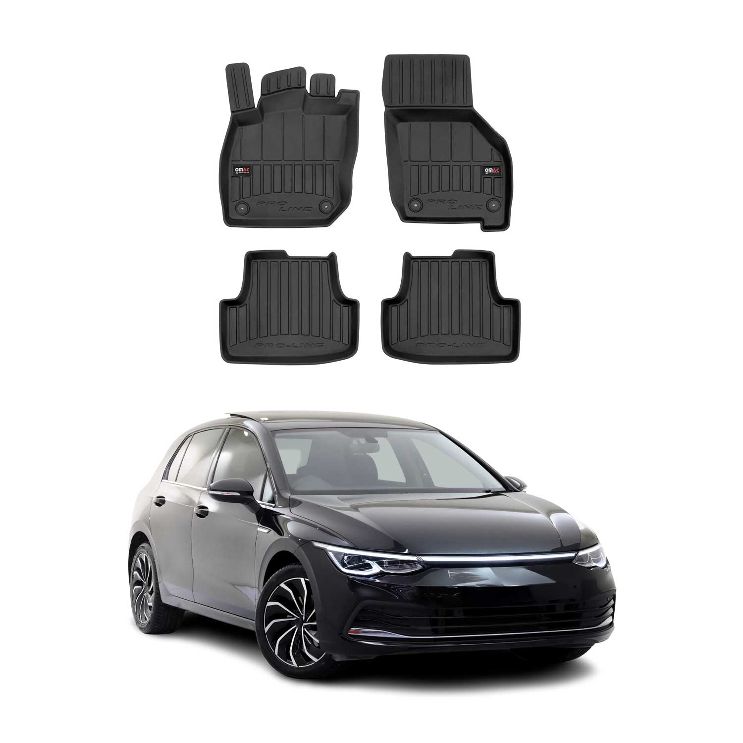 OMAC Premium Alfombrillas De Coche para VW Golf Mild Hybrid 2020-2025 Goma 4x