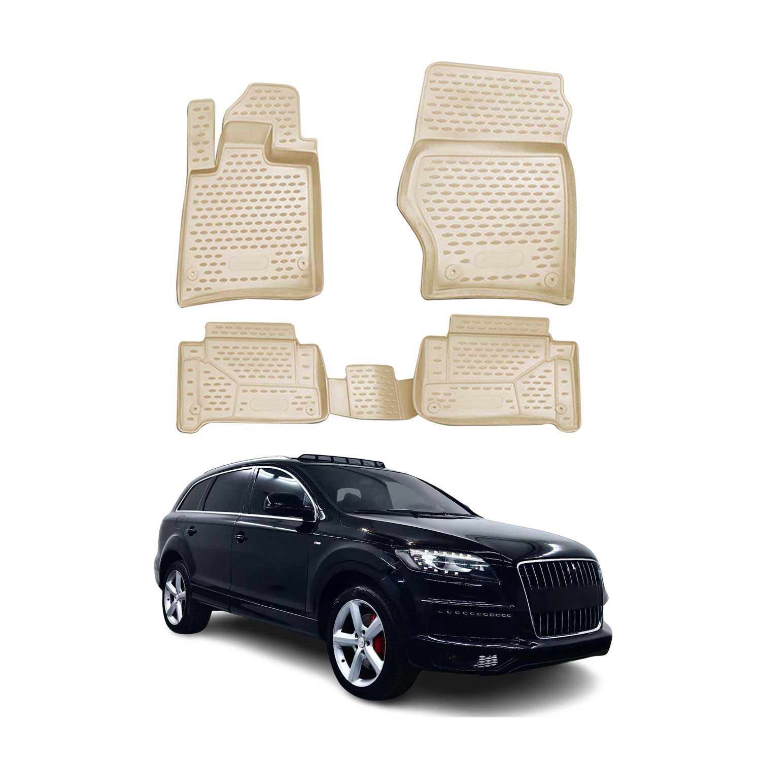 OMAC Alfombrillas De Coche para Audi Q7 2006-2015 Beige Goma TPE 4Pza