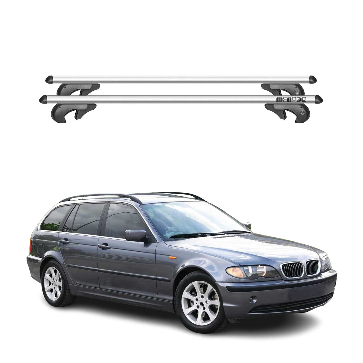 Menabo Barras de Techo Baca para BMW Serie 3 E46 Touring 1999-2005 Gris Alu 2Pza