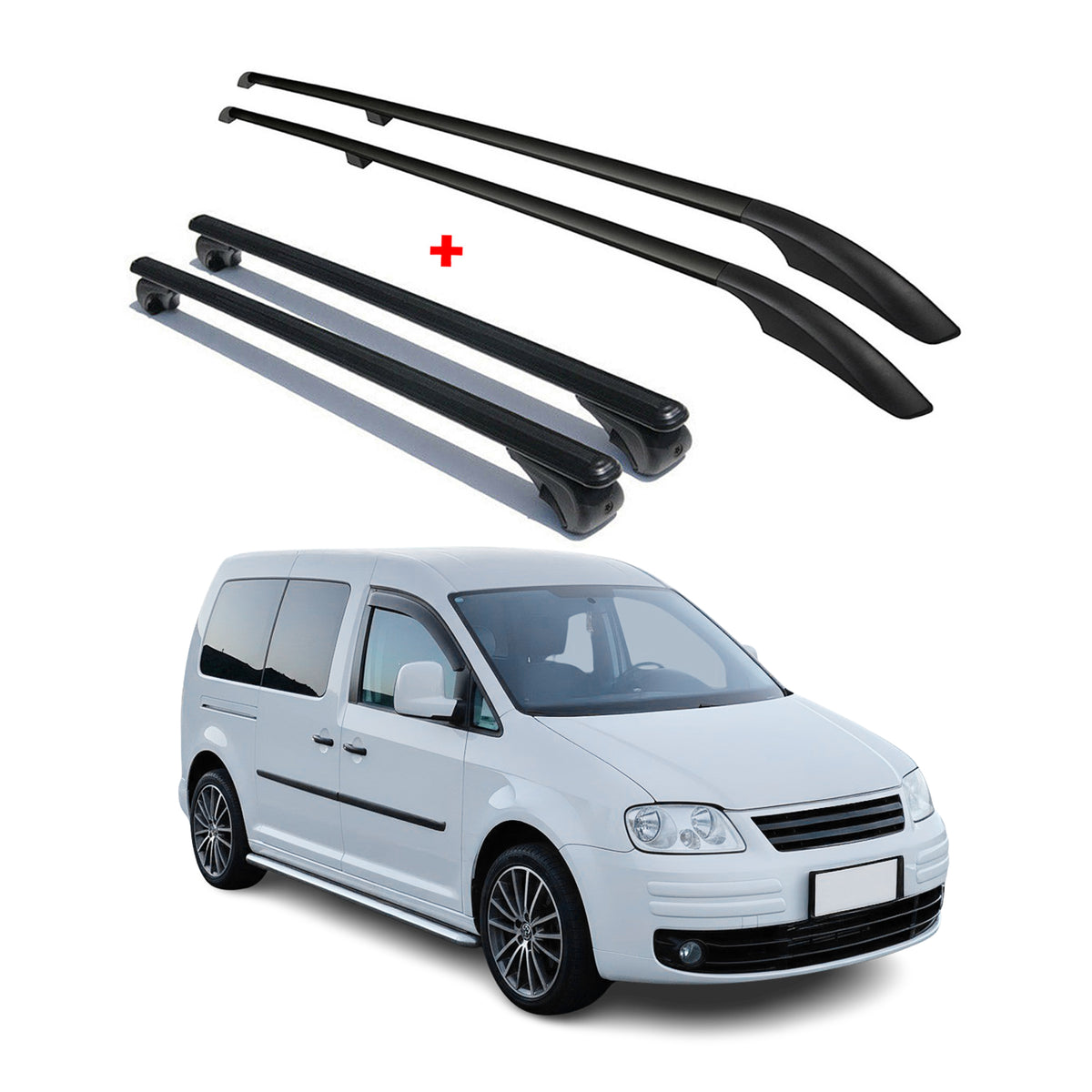 Rieles&Barras de Techo Coche para VW Caddy Maxi 2003-2015 Largo Negro Alu 4Pza