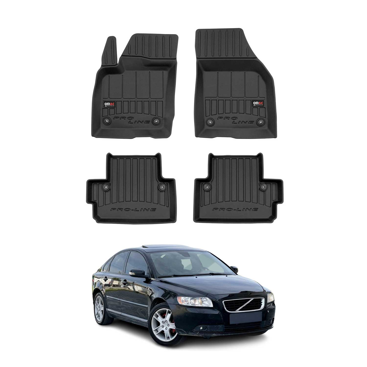 OMAC Premium Alfombrillas De Coche para Volvo S40 2004-2012 Negro TPE Goma 4Pza