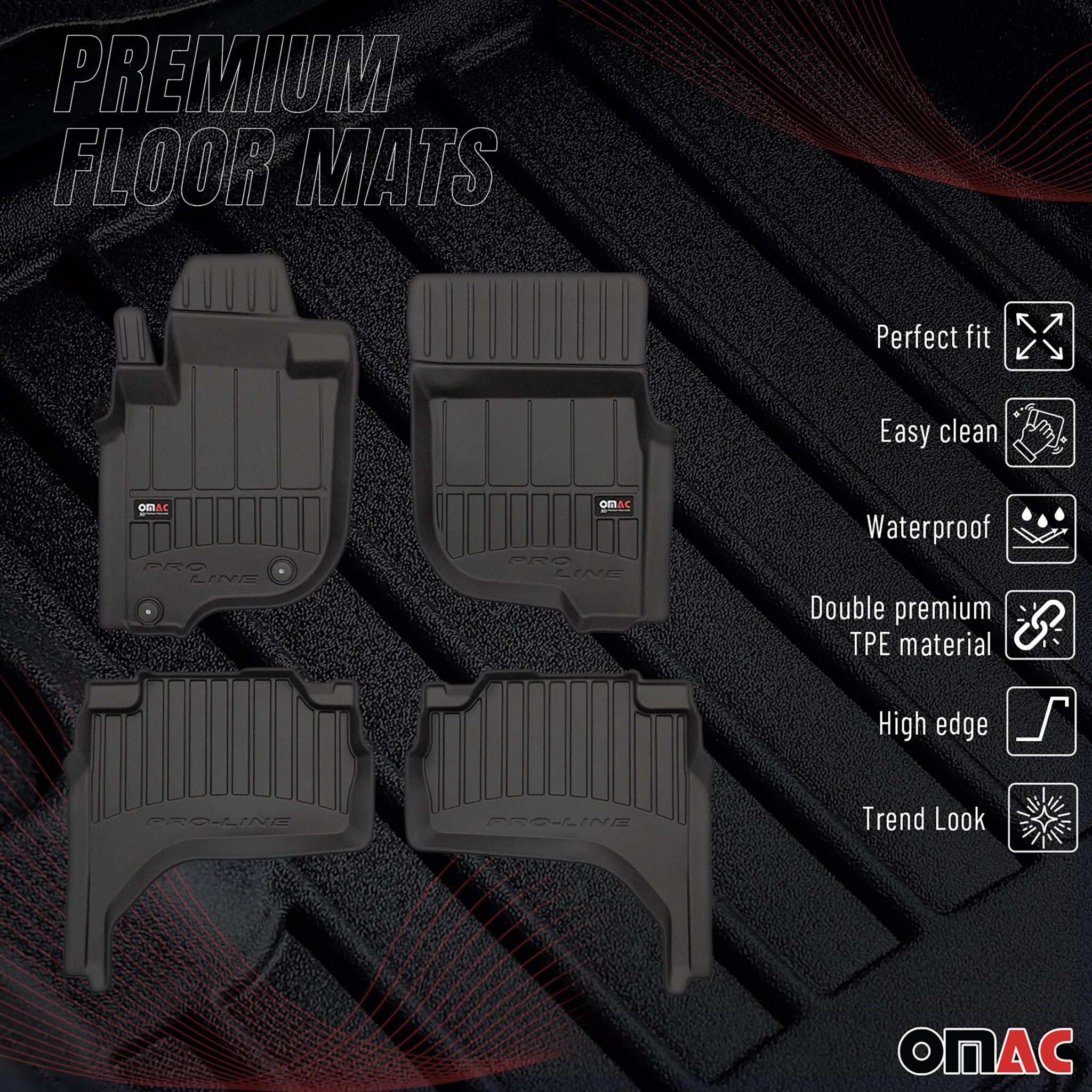 OMAC Premium Alfombrillas De Coche para Mitsubishi L200 2019-2025 TPE Goma 4x