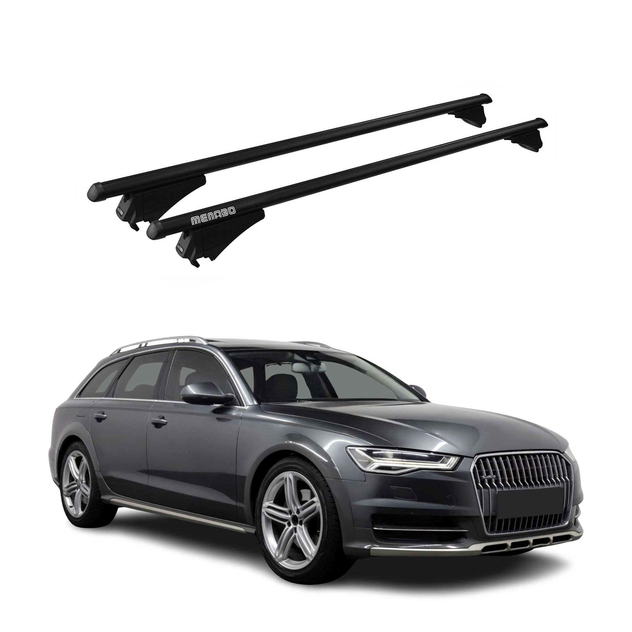 Menabo Barras de Techo Coche Baca para Audi A6 Allroad 2012-2018 Gris Alu 2Pza