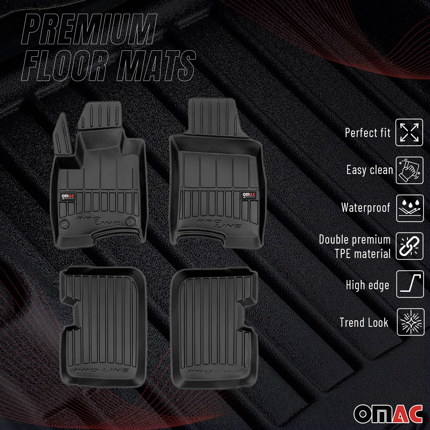 OMAC Premium Alfombrillas De Coche para Fiat Panda 2011-2025 Negro TPE Goma 4Pza