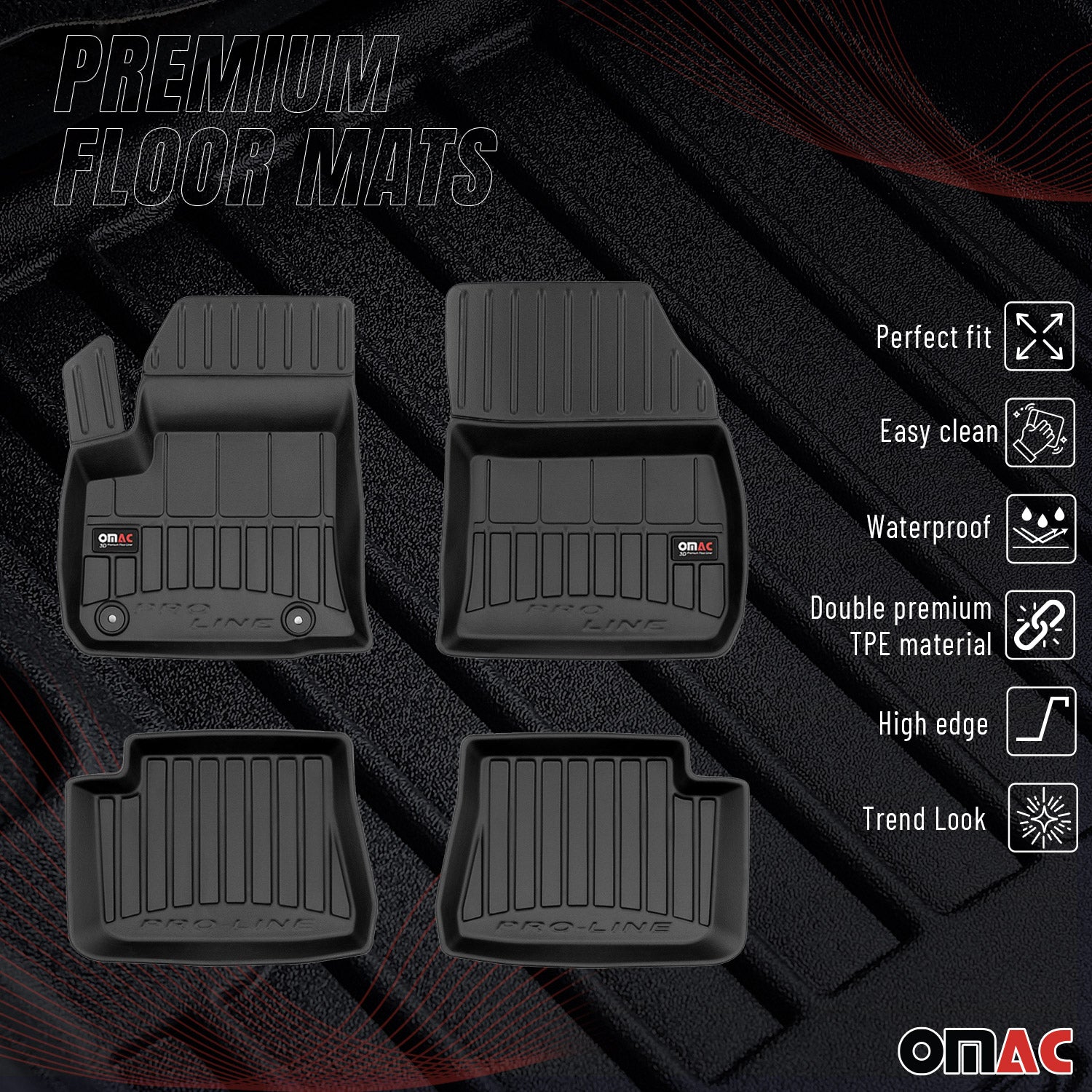 OMAC Premium Alfombrillas De Coche para Peugeot e-208 2019-2025 TPE Goma 4x