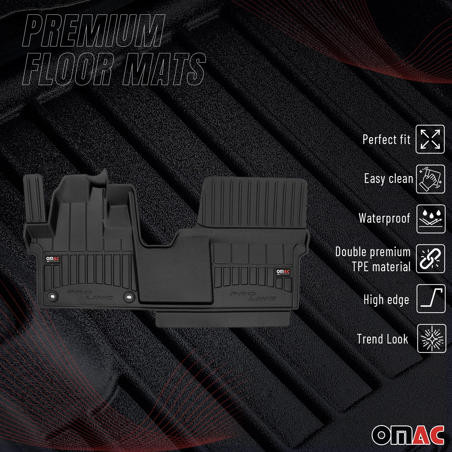 OMAC Premium Alfombrillas De Coche para Peugeot Expert 2016-2025 Negro TPE Goma