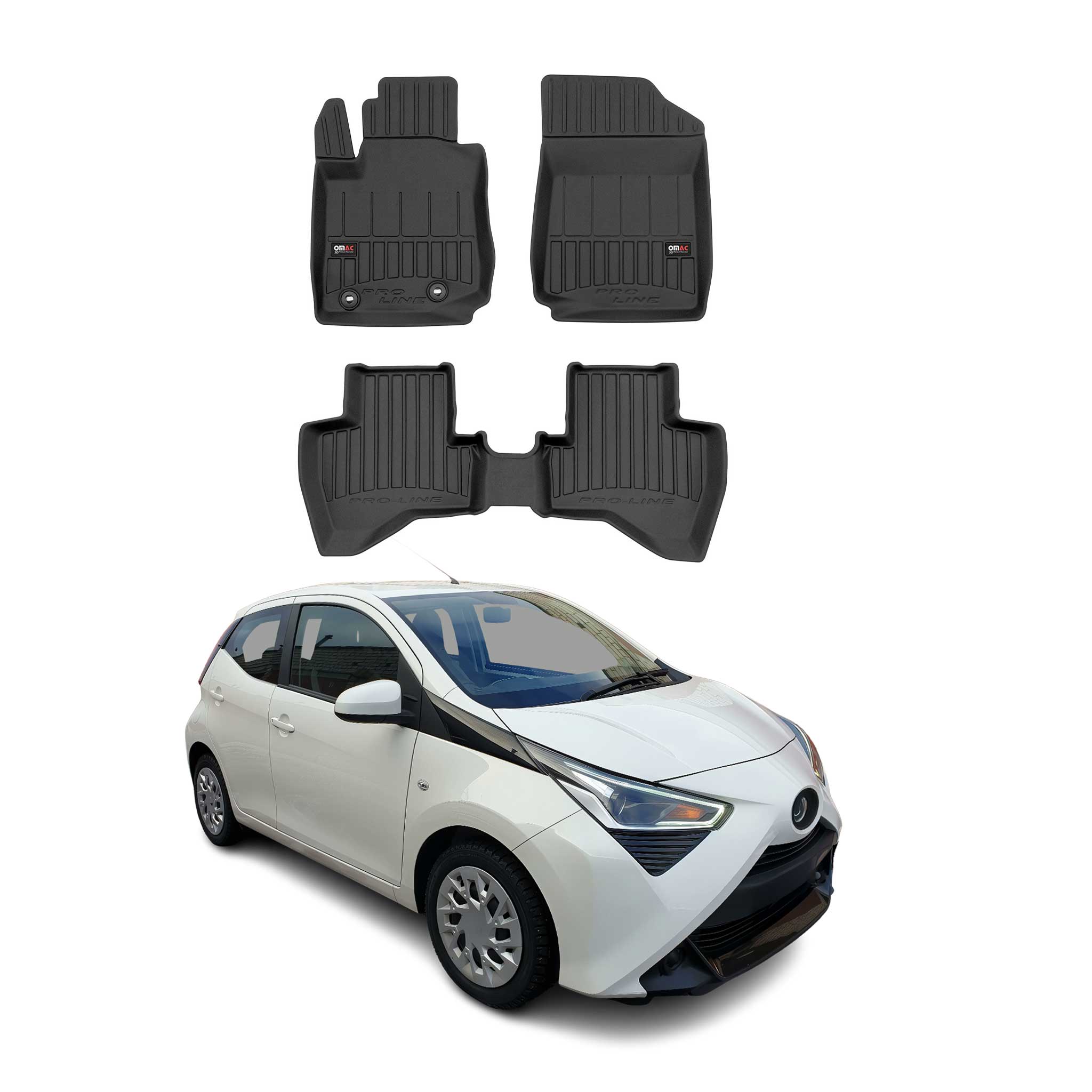 OMAC Premium Alfombrillas De Coche para Toyota Aygo 2014-2022 Negro TPE Goma 3x