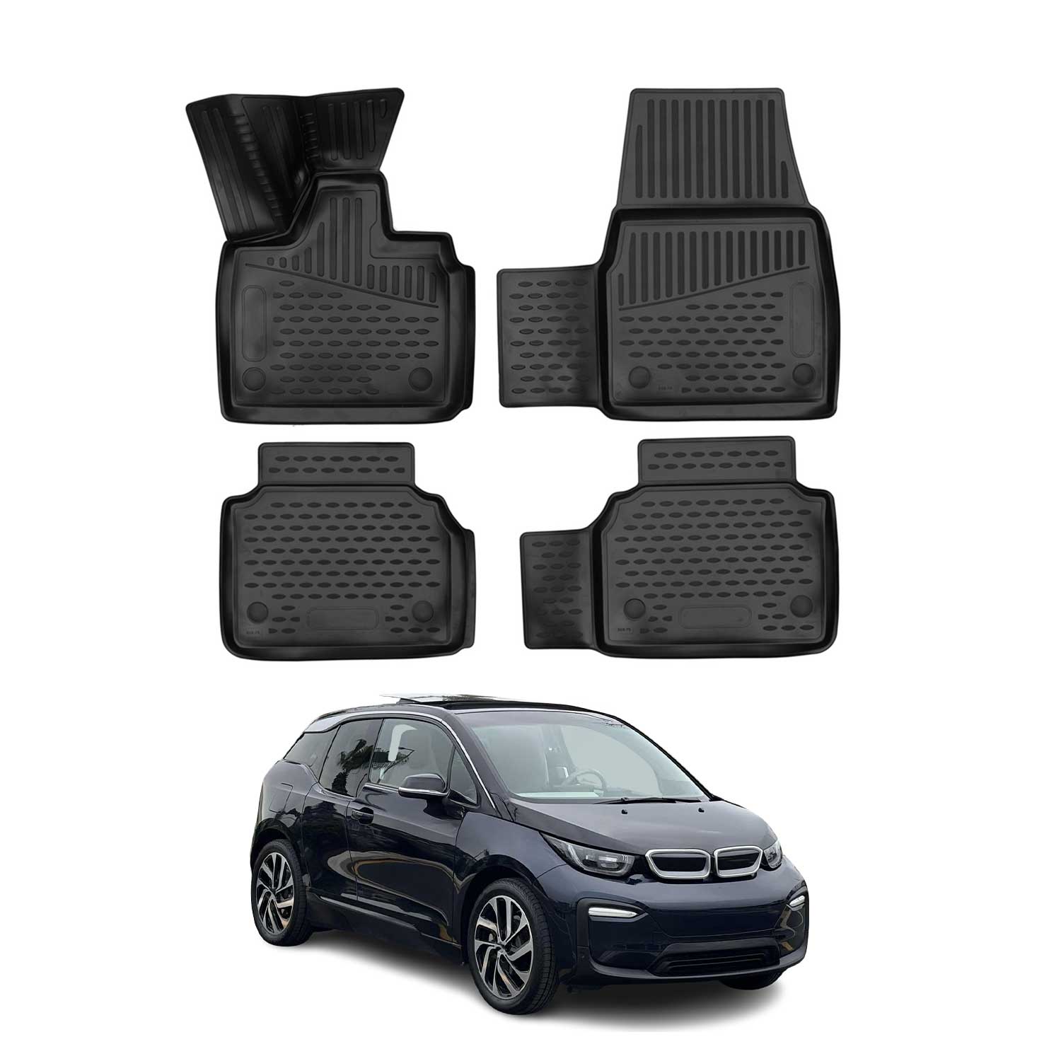 OMAC Alfombrillas De Coche para BMW i3 2013-2023 Negro Goma TPE 4Pza