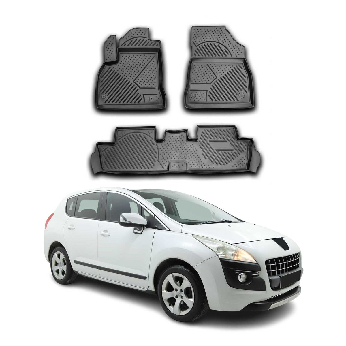 OMAC Alfombrillas De Coche para Peugeot 3008 2010-2016 Negro Goma TPE 3Pza