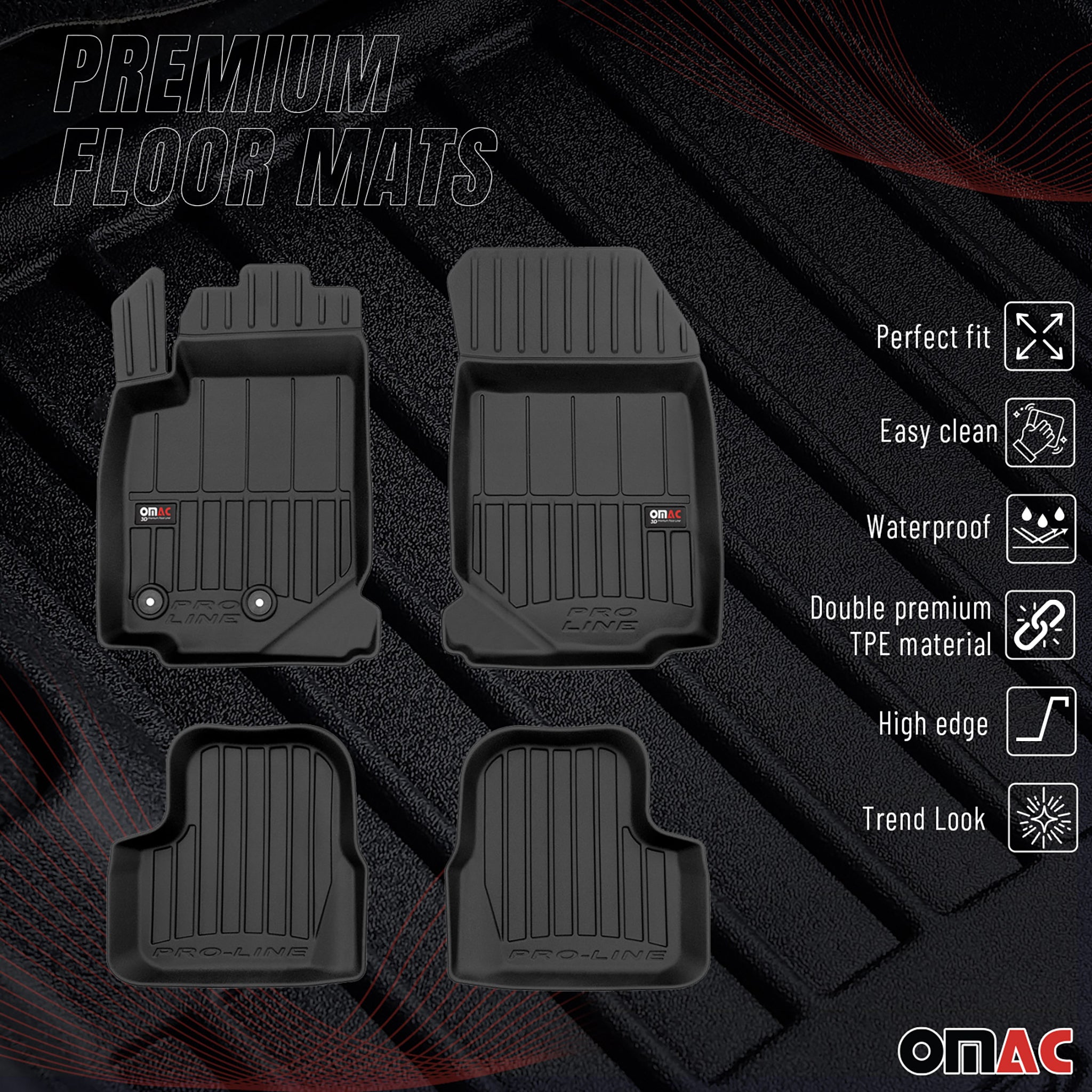 OMAC Premium Alfombrillas De Coche para Jeep Avenger 2023-2025 Negro TPE Goma 3x