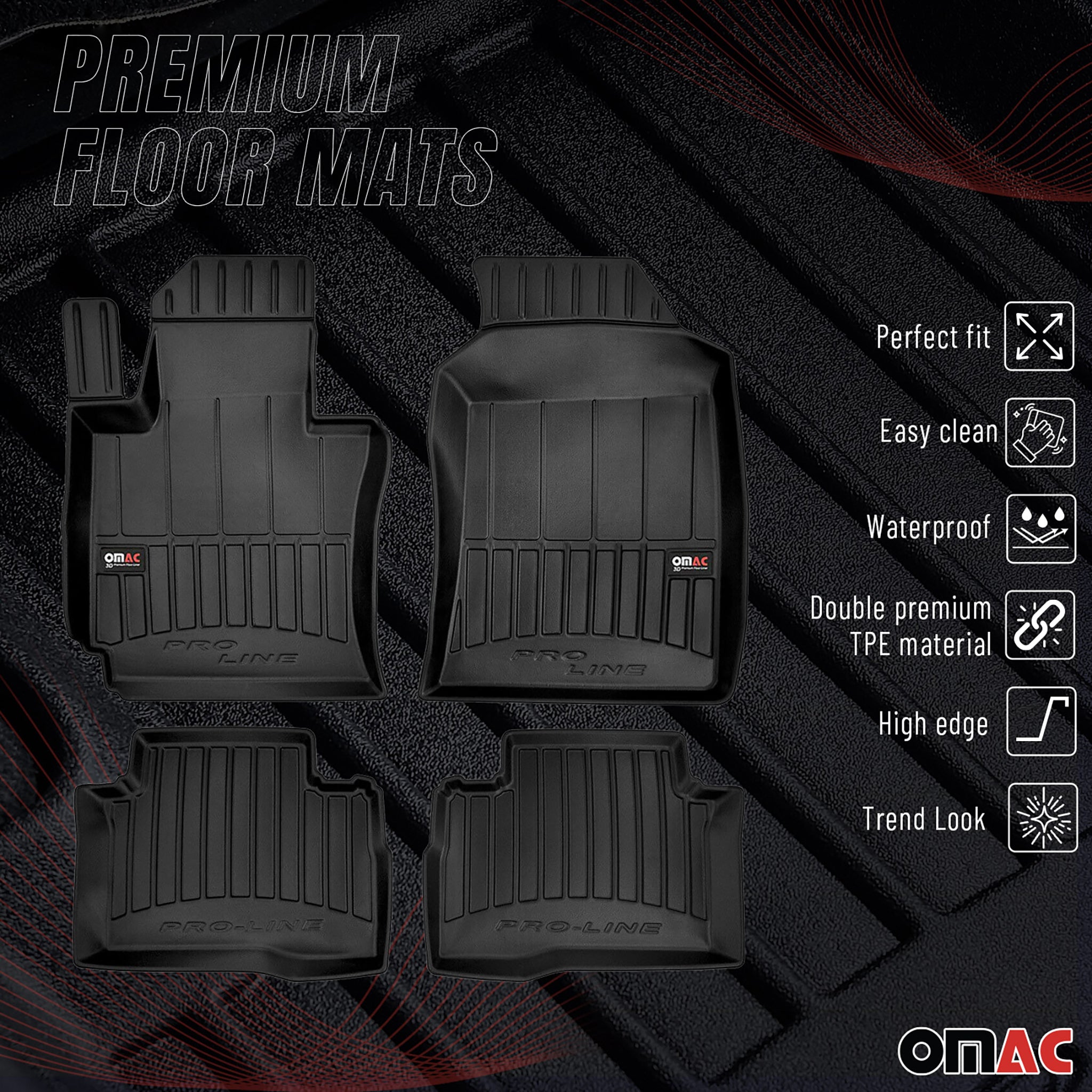 OMAC Premium Alfombrillas De Coche para Ssangyong Tivoli 2015-2025 TPE Goma 3x