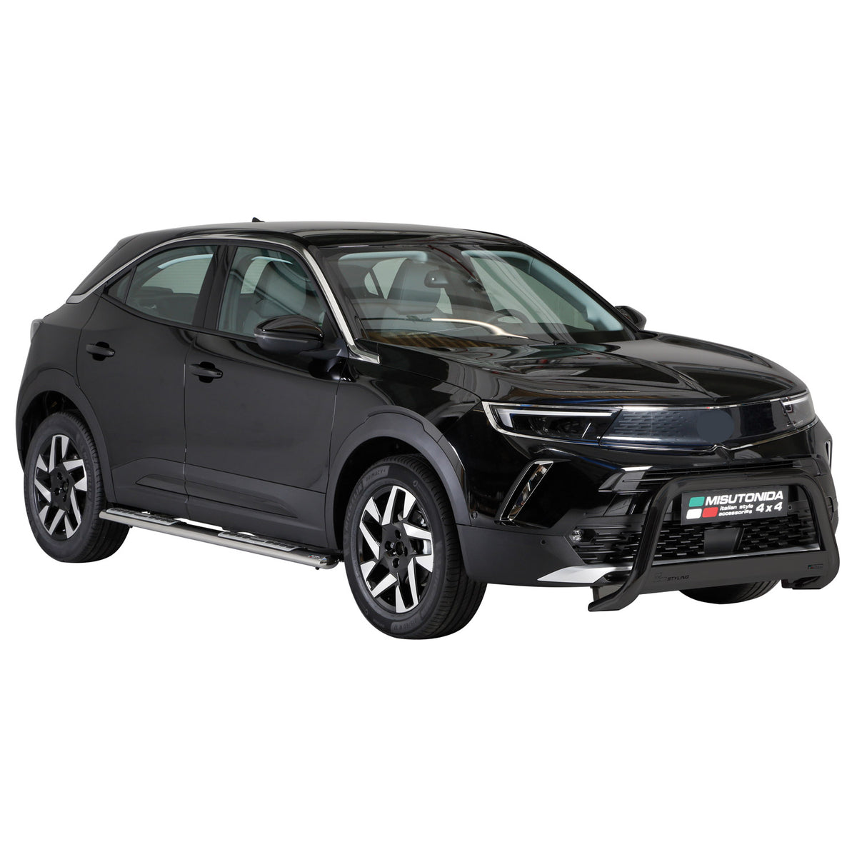 Bull Barra Frontal para Opel Mokka 2021-2025 Negro Brillante Acero