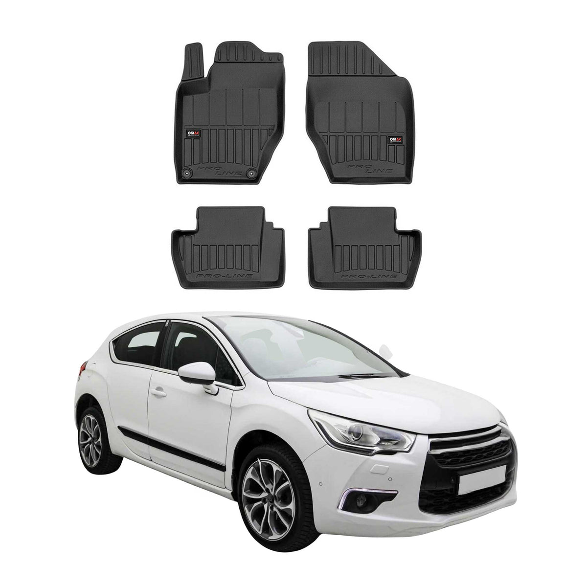 OMAC Premium Alfombrillas De Coche para Citroen DS4 2011-2015 Negro TPE Goma 4x