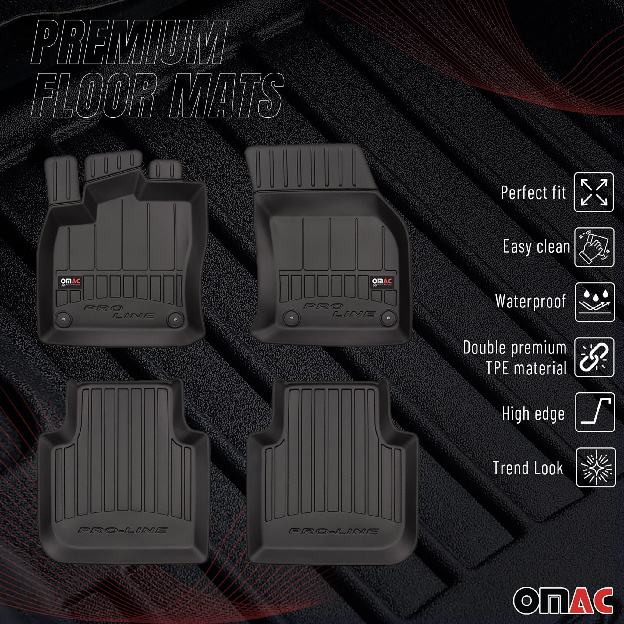 OMAC Premium Alfombrillas De Coche para Skoda Kodiaq 2016-2026 Negro TPE Goma 4x