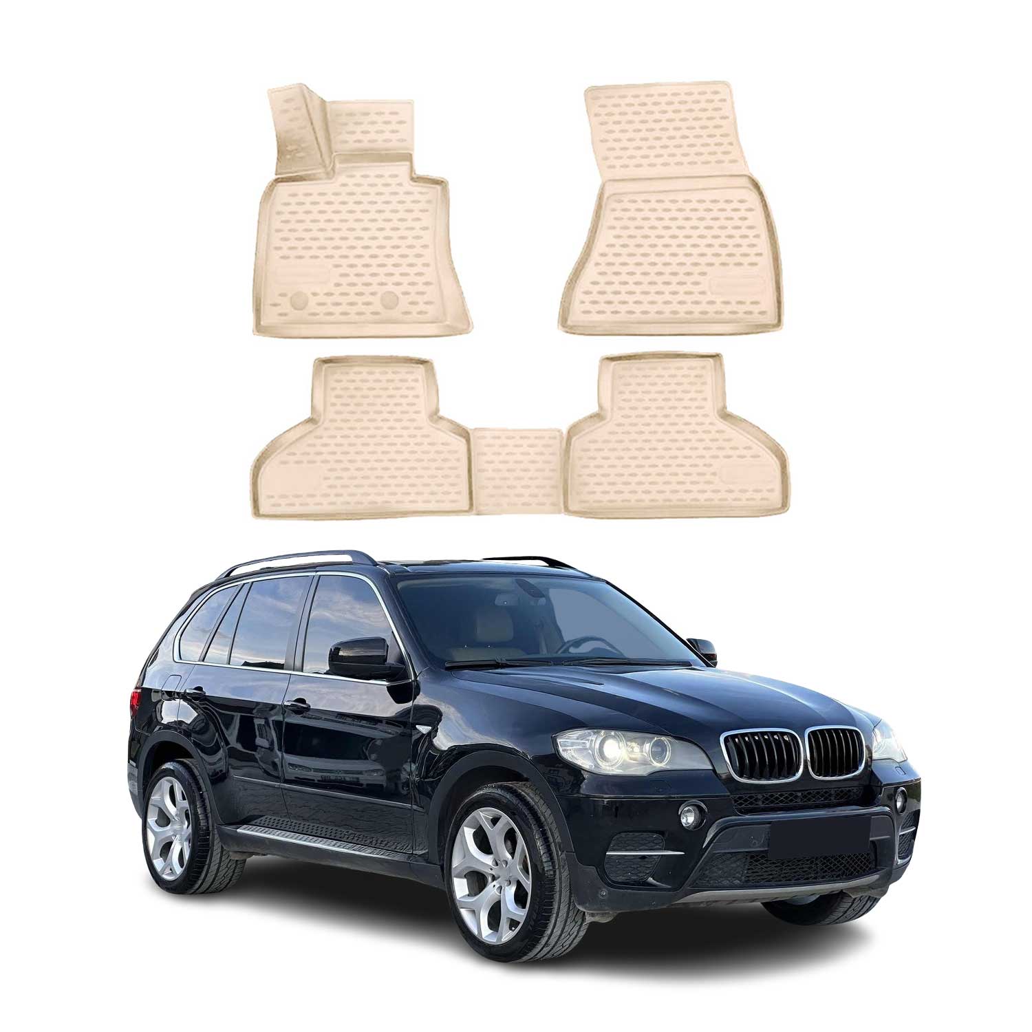 OMAC Alfombrillas De Coche para BMW X5 E70 2006-2013 Beige Goma TPE 4Pza